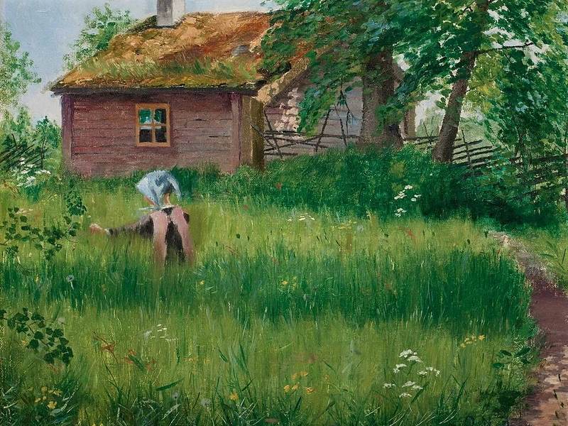 1868-Olof Sager-Nelson - Ragazza su un prato fiorito